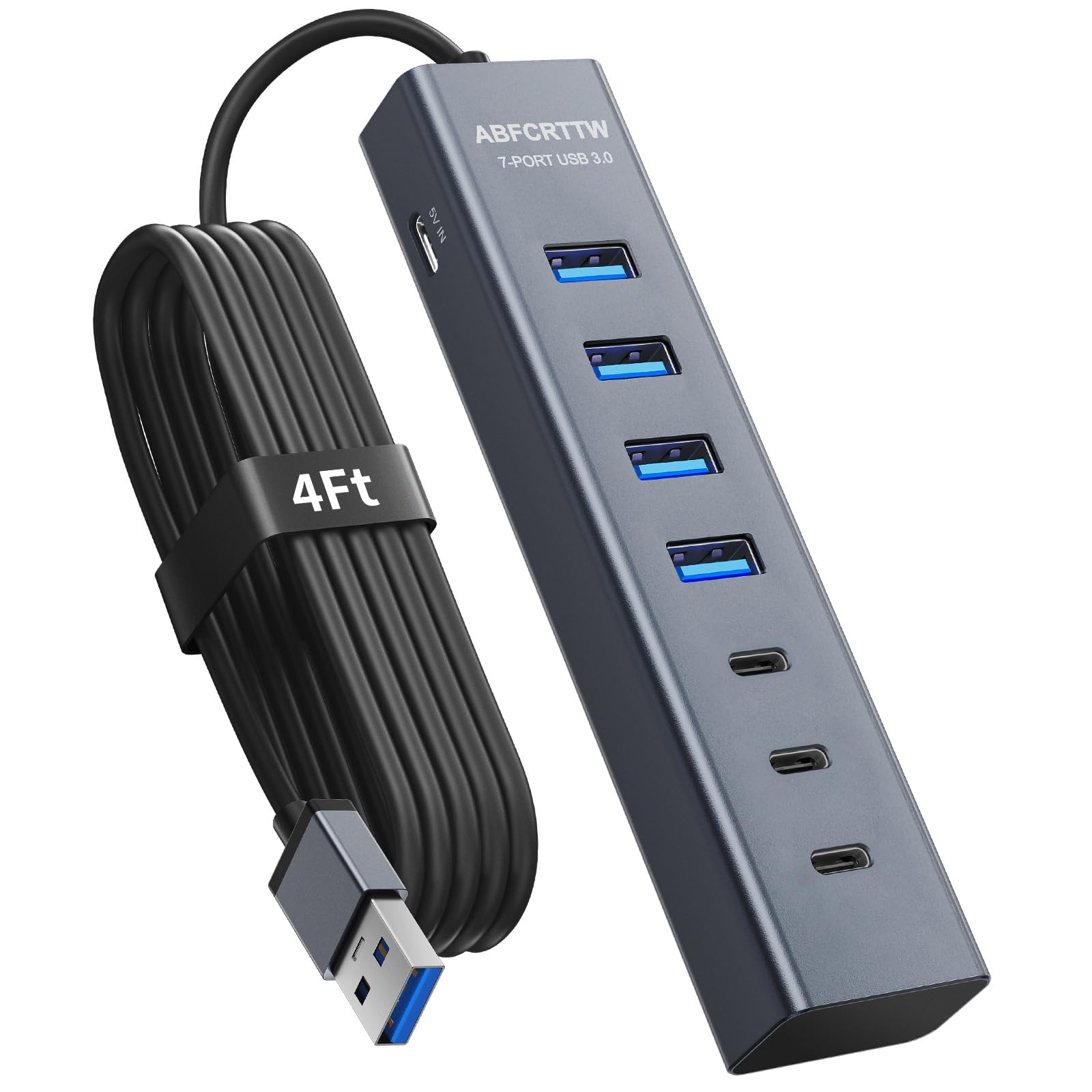 Jolof Store 7-Port USB 3.0 Hub – 4 USB-A & 3 USB-C Aluminium Extender