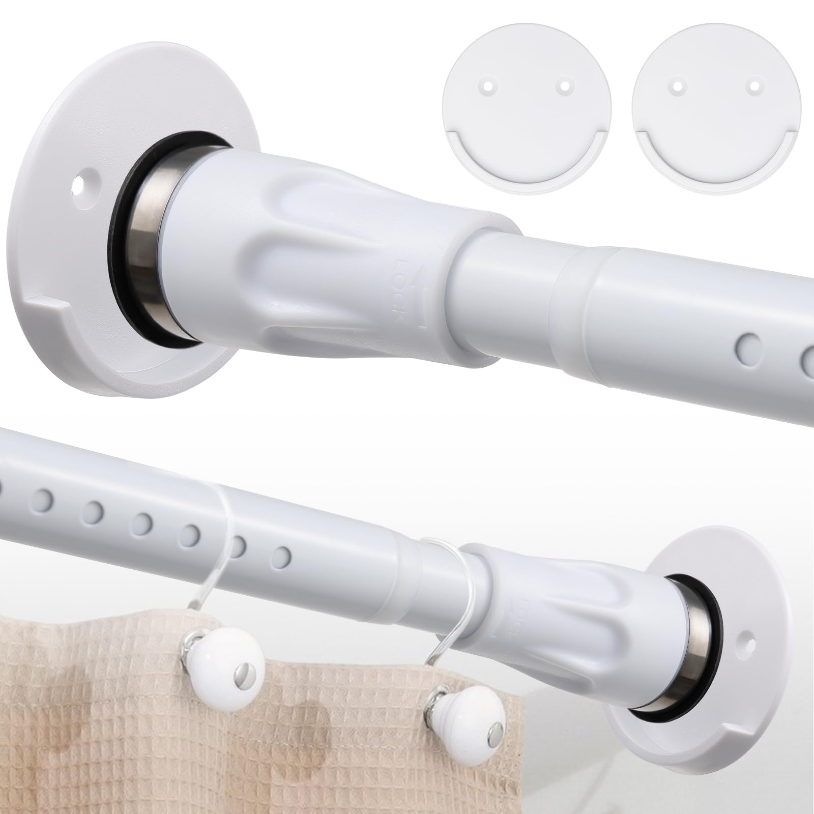 Starbover White Heavy Duty Shower Curtain Rod | 109-151cm Metal Pole