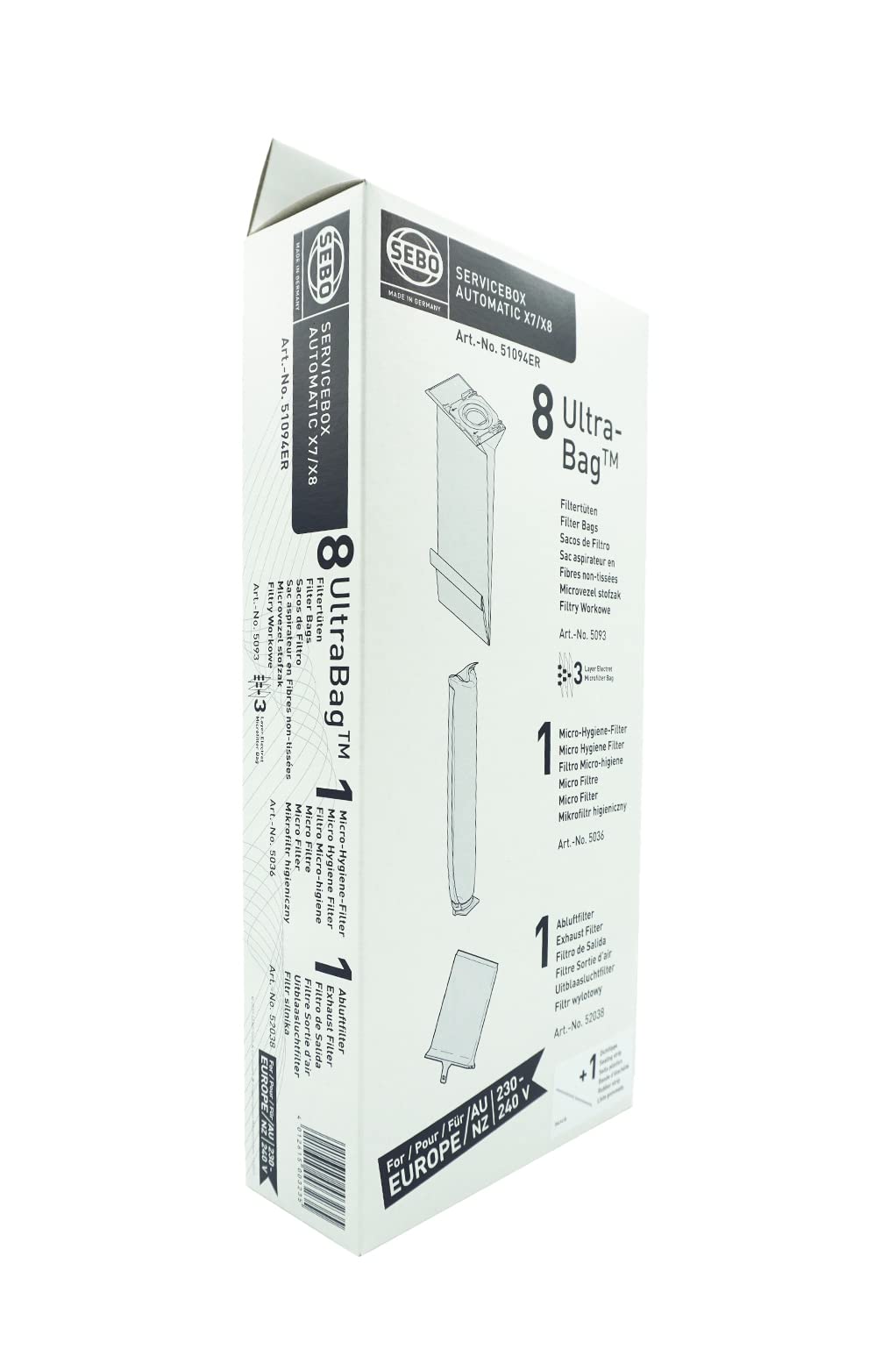 SEBO Service Box for X7 & X8 – S-Class Filtration Kit with 8 Bags