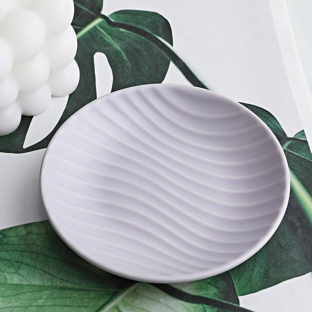 Jolof Store Ceramic Soap Dish – Purple Striped Round Decorative Tray