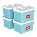 Cetomo 20L*4 Storage Boxes, Carry Plastic Storage Box with Lids, Organizing Container with Handle and Secure Latching Buckles, Stackable, Nestable