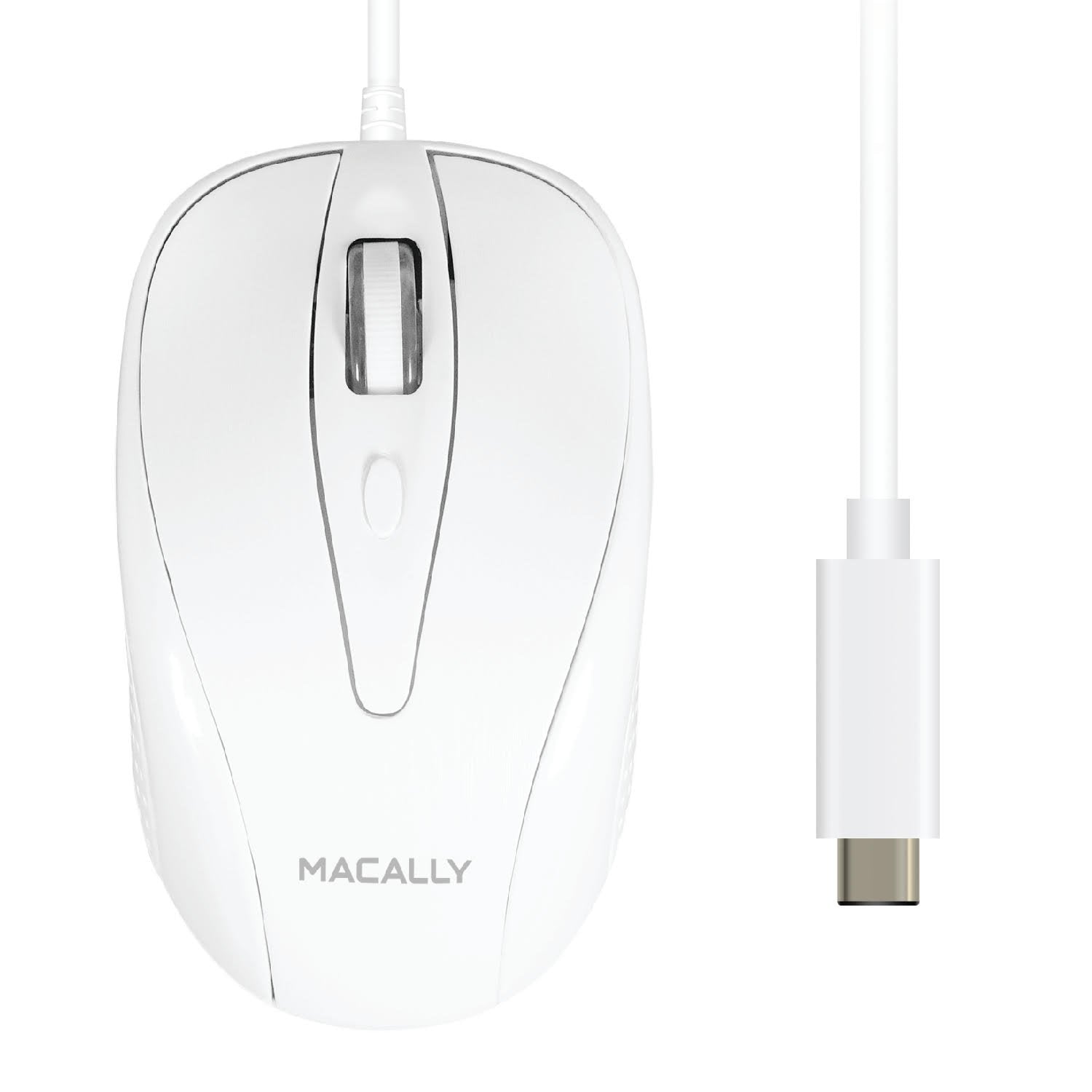Macally USB-C Wired Mouse – Ergonomic 3-Button Optical Mouse for MacBook, White