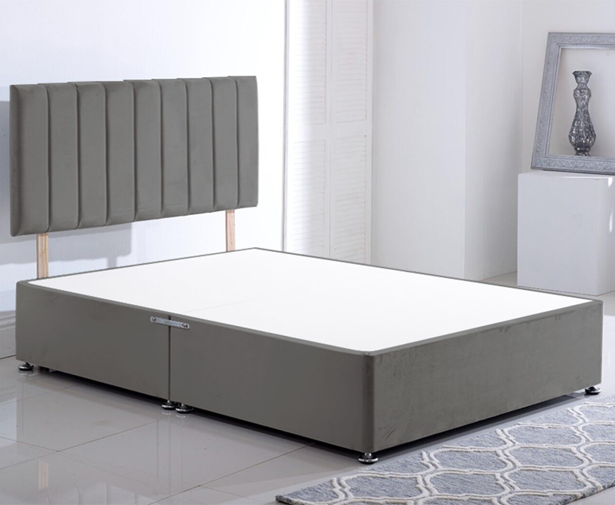 ComfoRest 4FT Small Double Divan Bed | Grey Plush Minimalist Frame