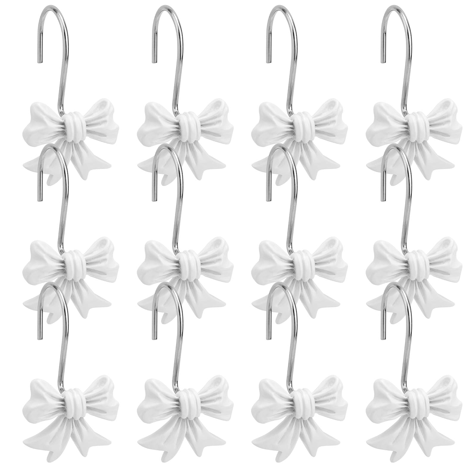Bow Shower Curtain Hooks – 12pc White Resin & Metal Rings