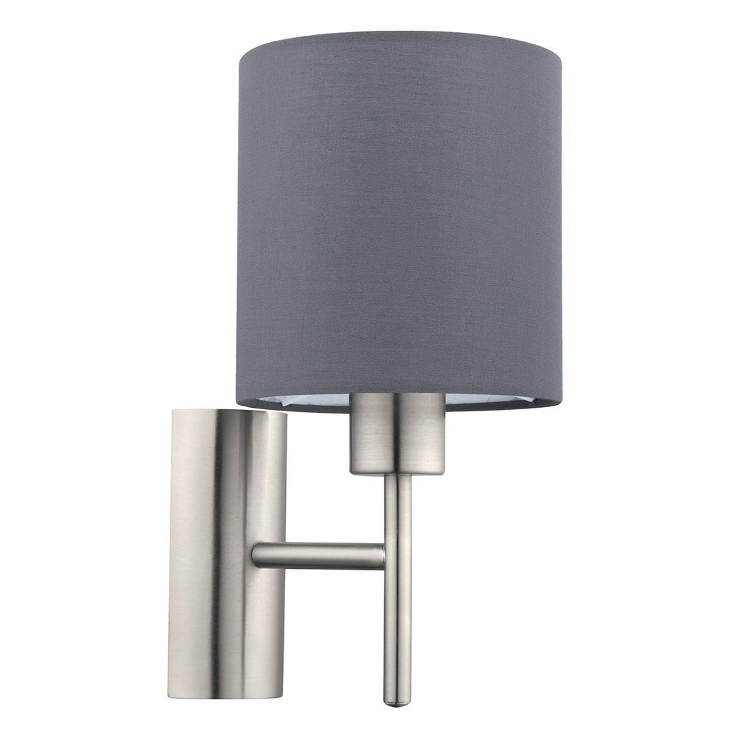 Eglo Pasteri Grey Fabric Wall Light - Matt Nickel Steel E27 Wall Lamp
