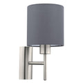 Eglo Pasteri Grey Fabric Wall Light - Matt Nickel Steel E27 Wall Lamp