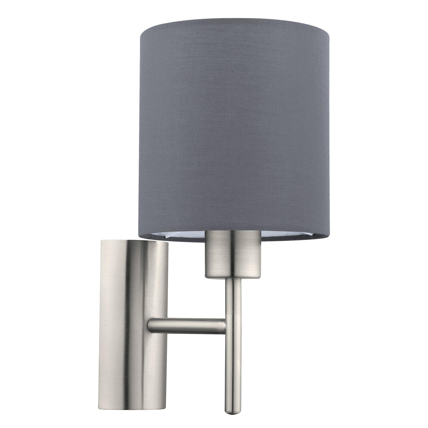 Eglo Pasteri Grey Fabric Wall Light - Matt Nickel Steel E27 Wall Lamp