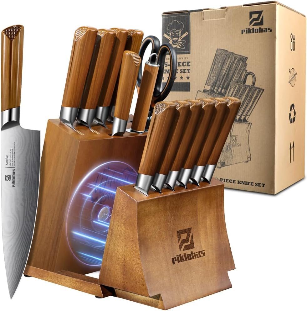 Piklohas 15-Piece Kitchen Knife Set | High Carbon Steel Damascus Pattern