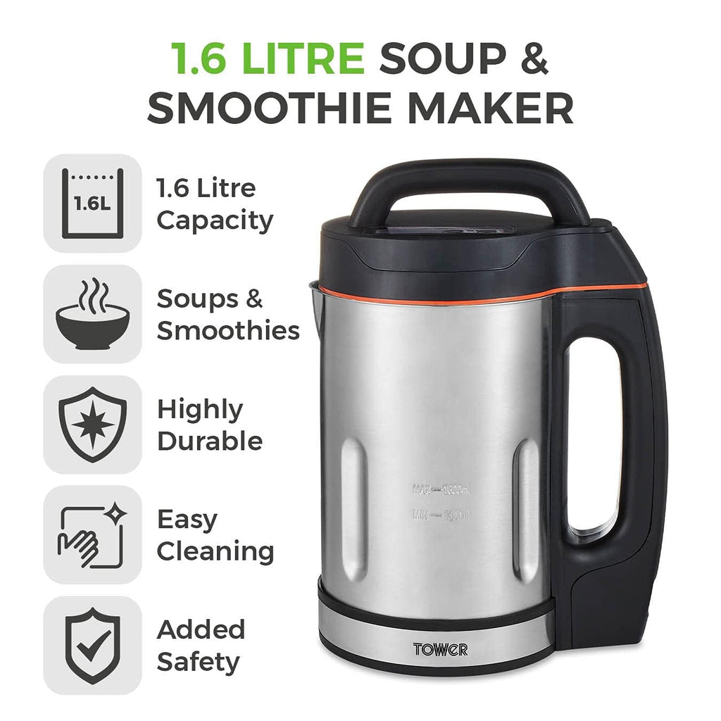 Tower T12031 Soup and Smoothie Maker | 1.6L Stainless Steel | 1000W
