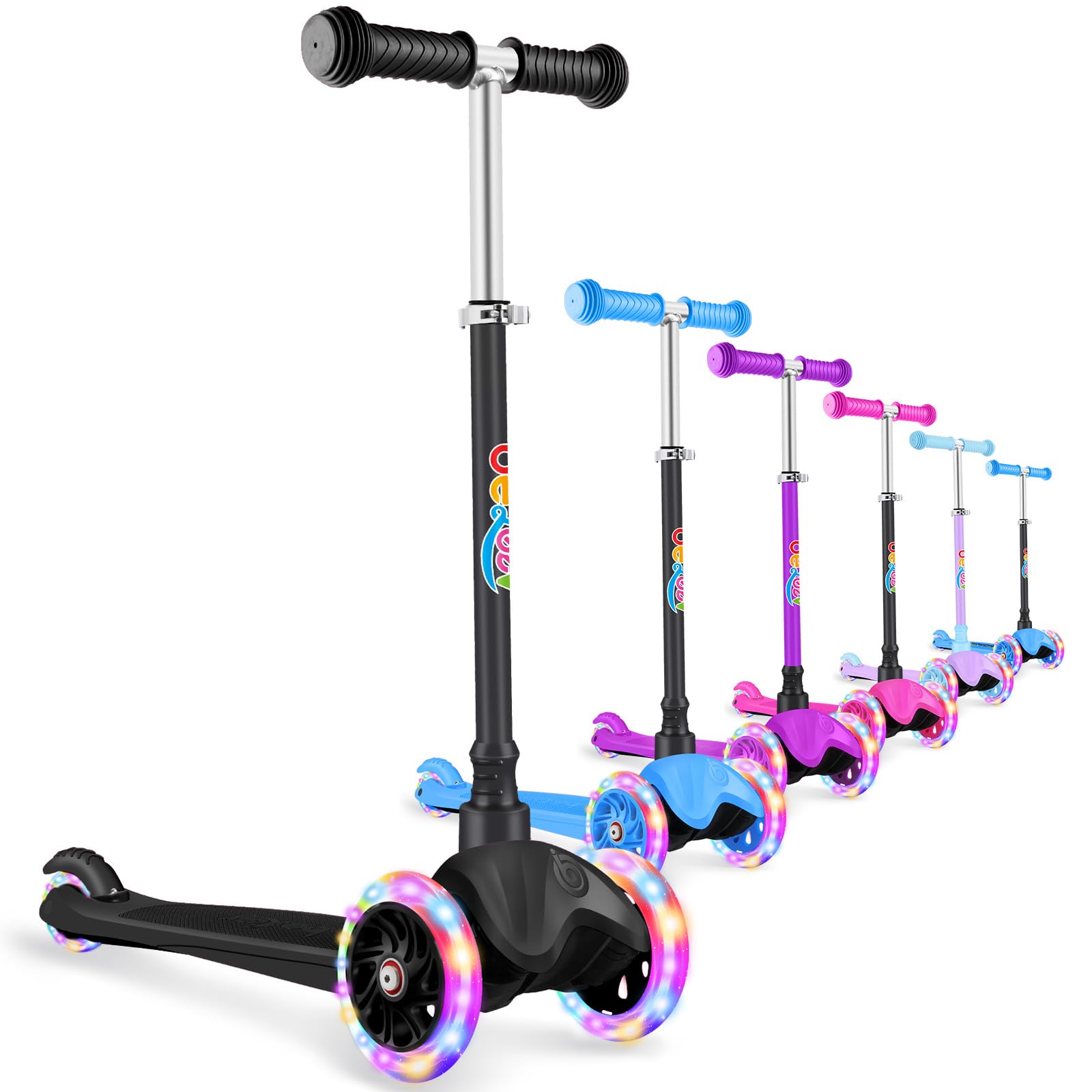 BELEEV 3 Wheel Scooter for Kids Ages 2-6 | Light-Up Wheels & Adjustable Height