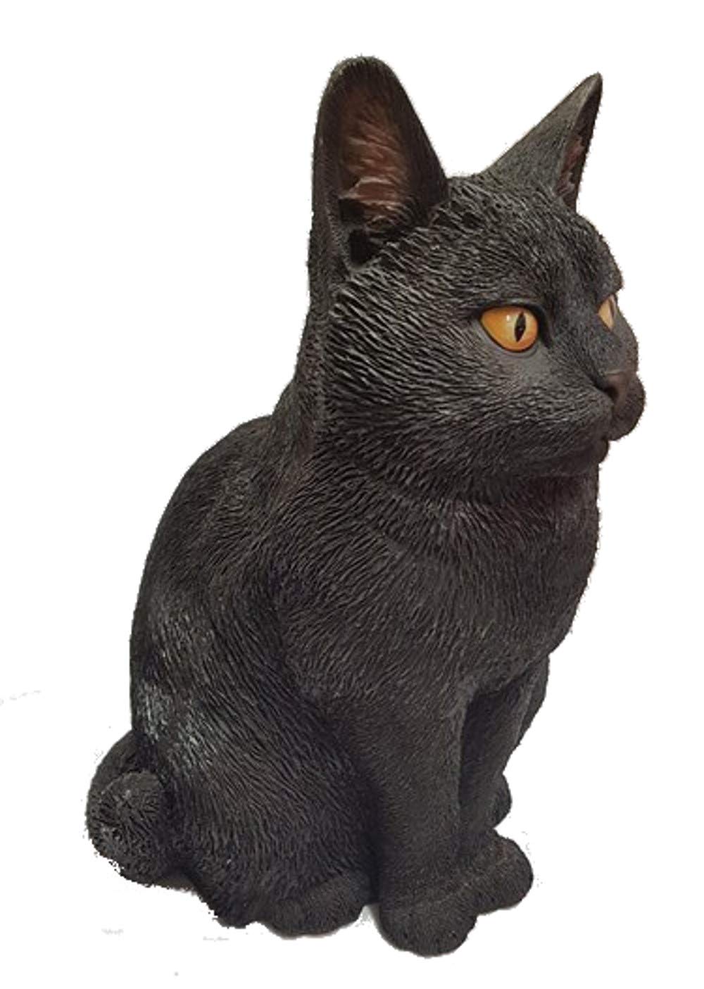 Realistic Black Sitting Cat Ornament – Detailed Garden Statue