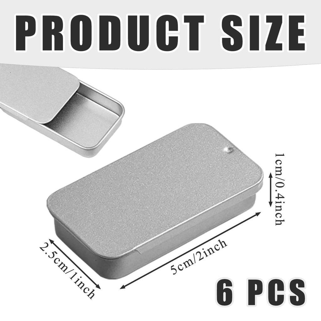 SYEYCW 6 Pcs Small Tins, Rectangular Tin with Slider Lid, Metal Tin Box Container, 50 × 25 × 10mm Portable Metal Holder - image 2