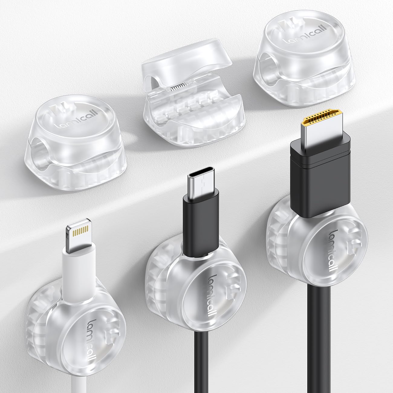 Lamicall 6 Pack Spring Cable Holder Clips – Transparent Cord Management
