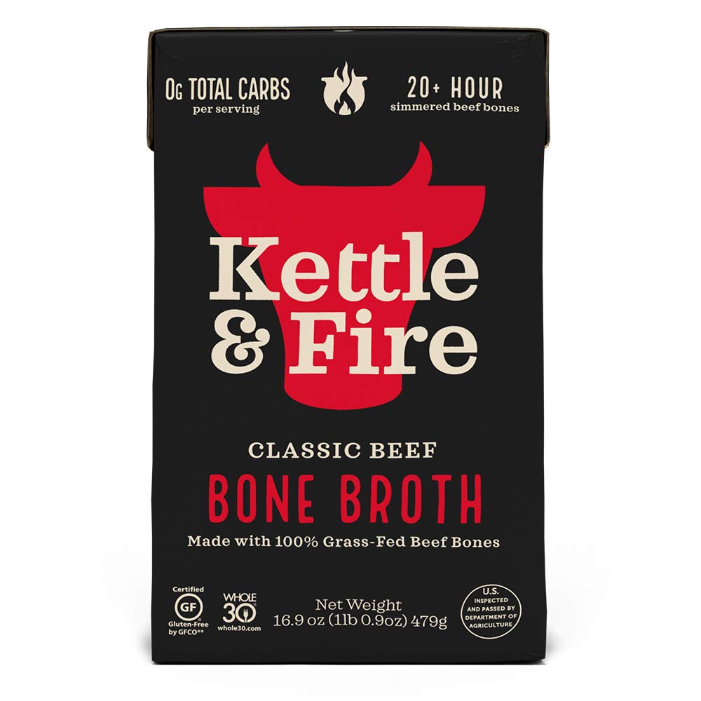 Kettle & Fire Beef Bone Broth – 100% Grass-Fed & Collagen Rich, 16.9 oz