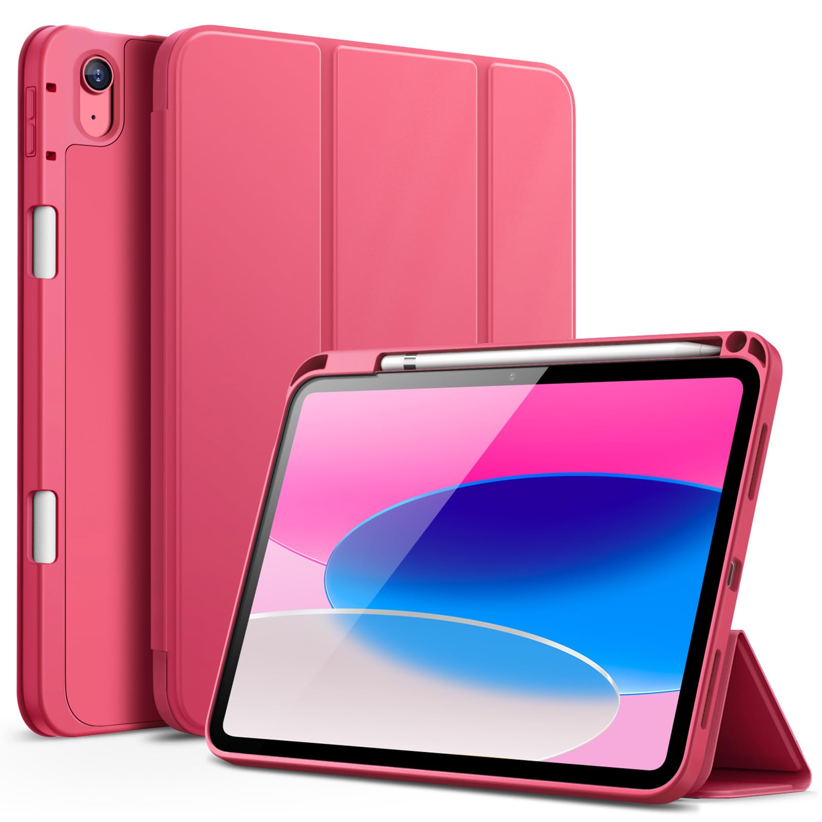 JETech iPad 11th/10th Gen Case with Pencil Holder - Slim TPU Cover, Pink