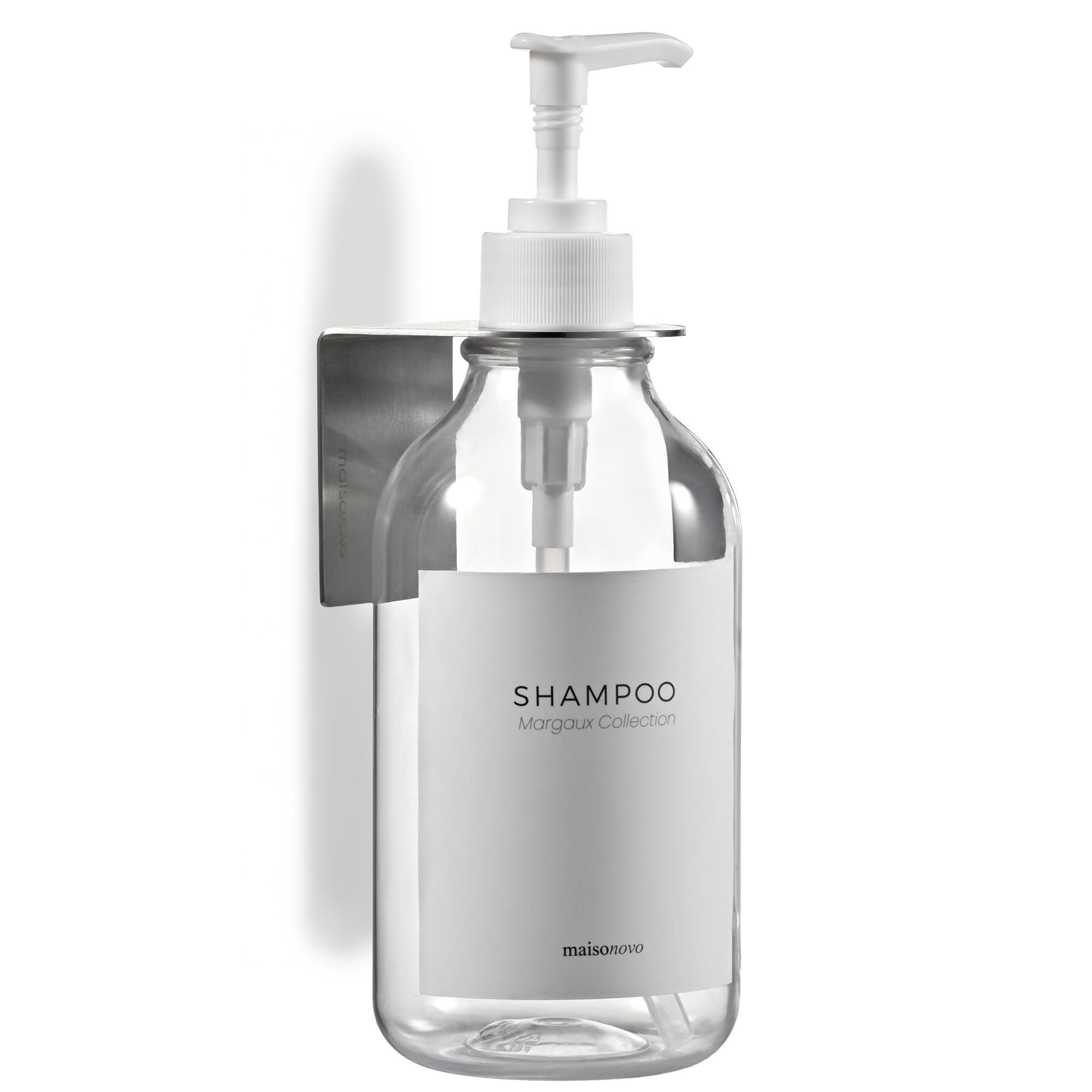 MaisoNovo Wall Mount Shampoo Dispenser – 500ml Clear Bottle with Labels