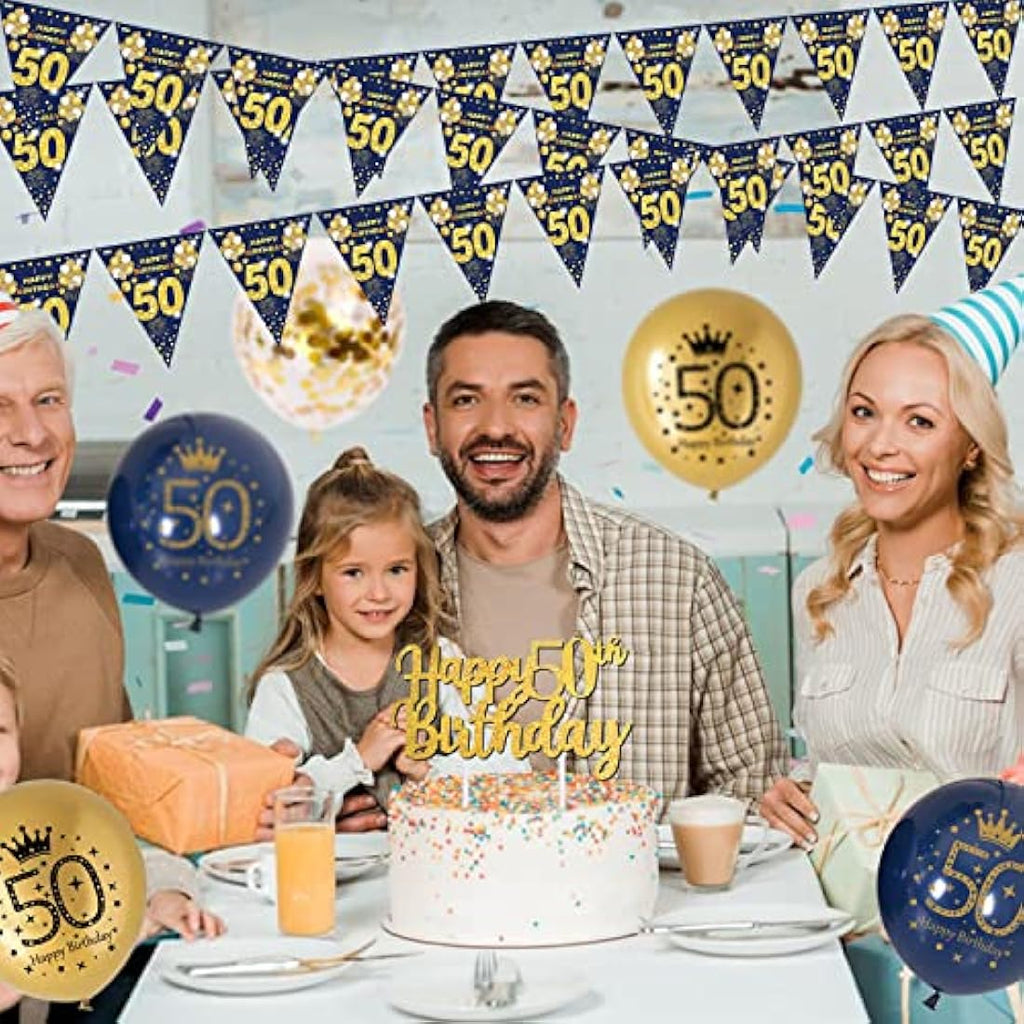 Jolof Store 50th Birthday Decorations Kit – Navy Blue & Gold Party Set