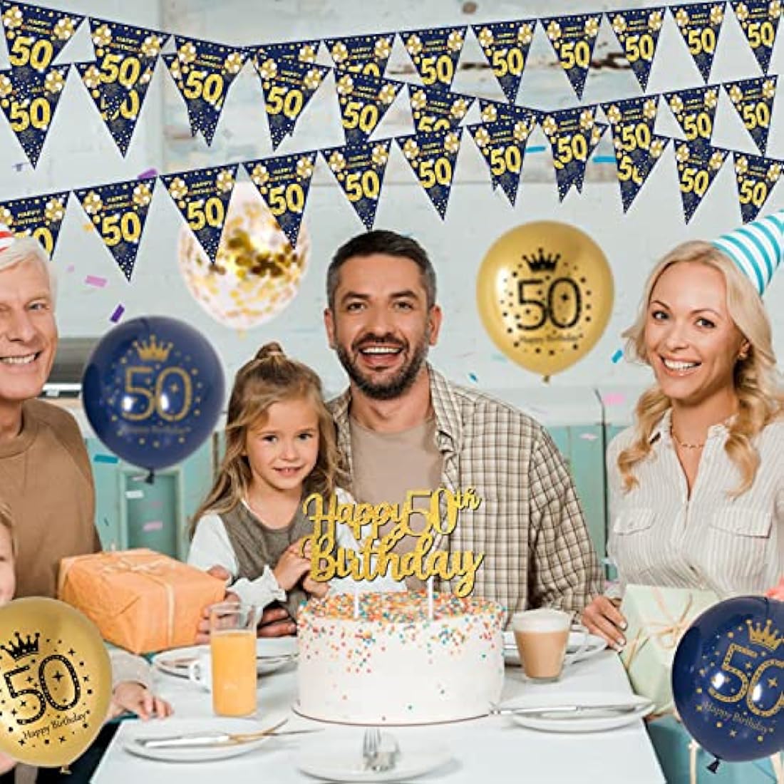 Jolof Store 50th Birthday Decorations Kit – Navy Blue & Gold Party Set