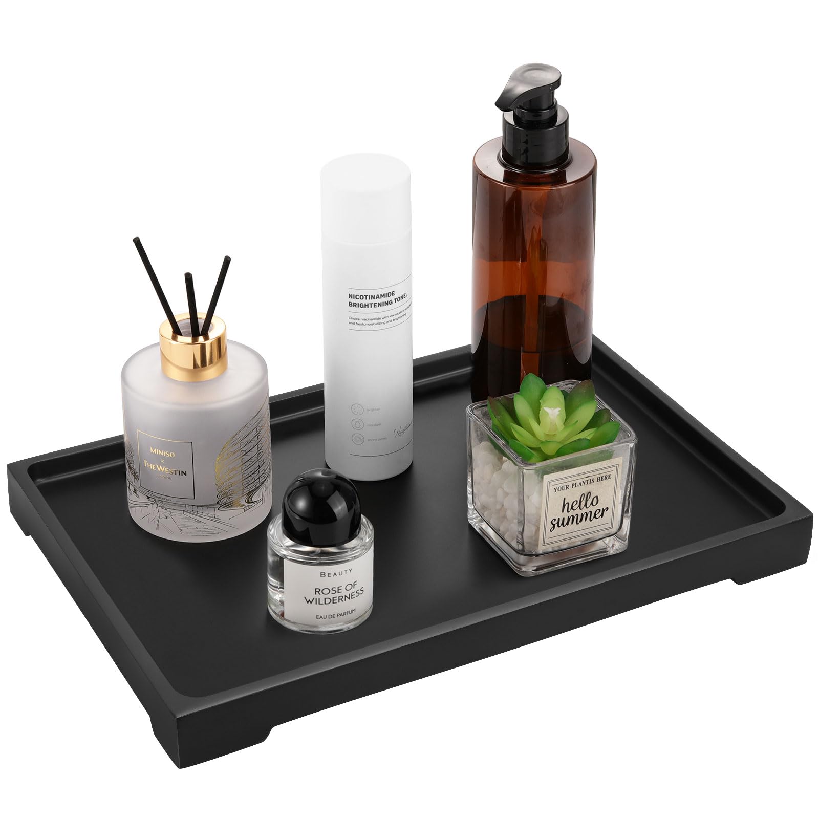 Luxspire Resin Vanity Tray | Large Matte Black Bathroom Countertop Organizer