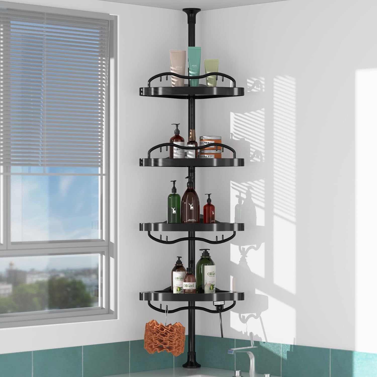 4-Tier Telescopic Shower Shelf – Rustproof Corner Caddy