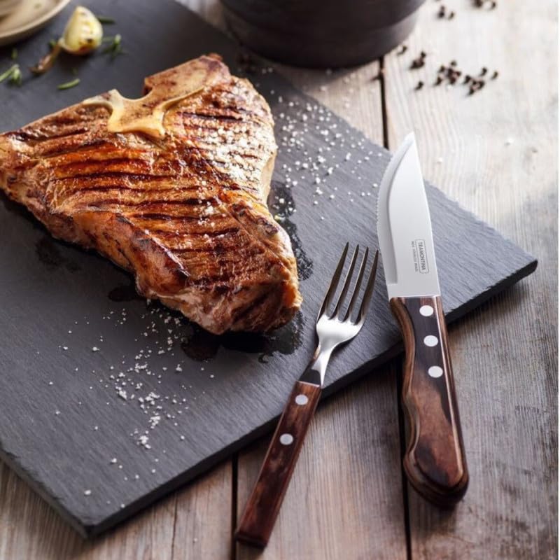 Tramontina 6-Piece Jumbo Steak Fork Set | Stainless Steel & Polywood