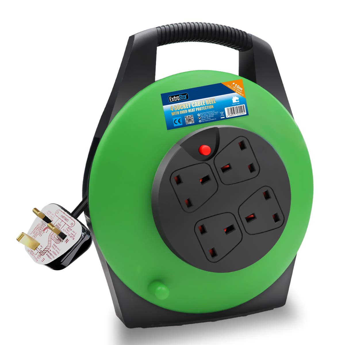 ExtraStar 10M Heavy-Duty Extension Reel – 4 Sockets & Thermal Cut Out