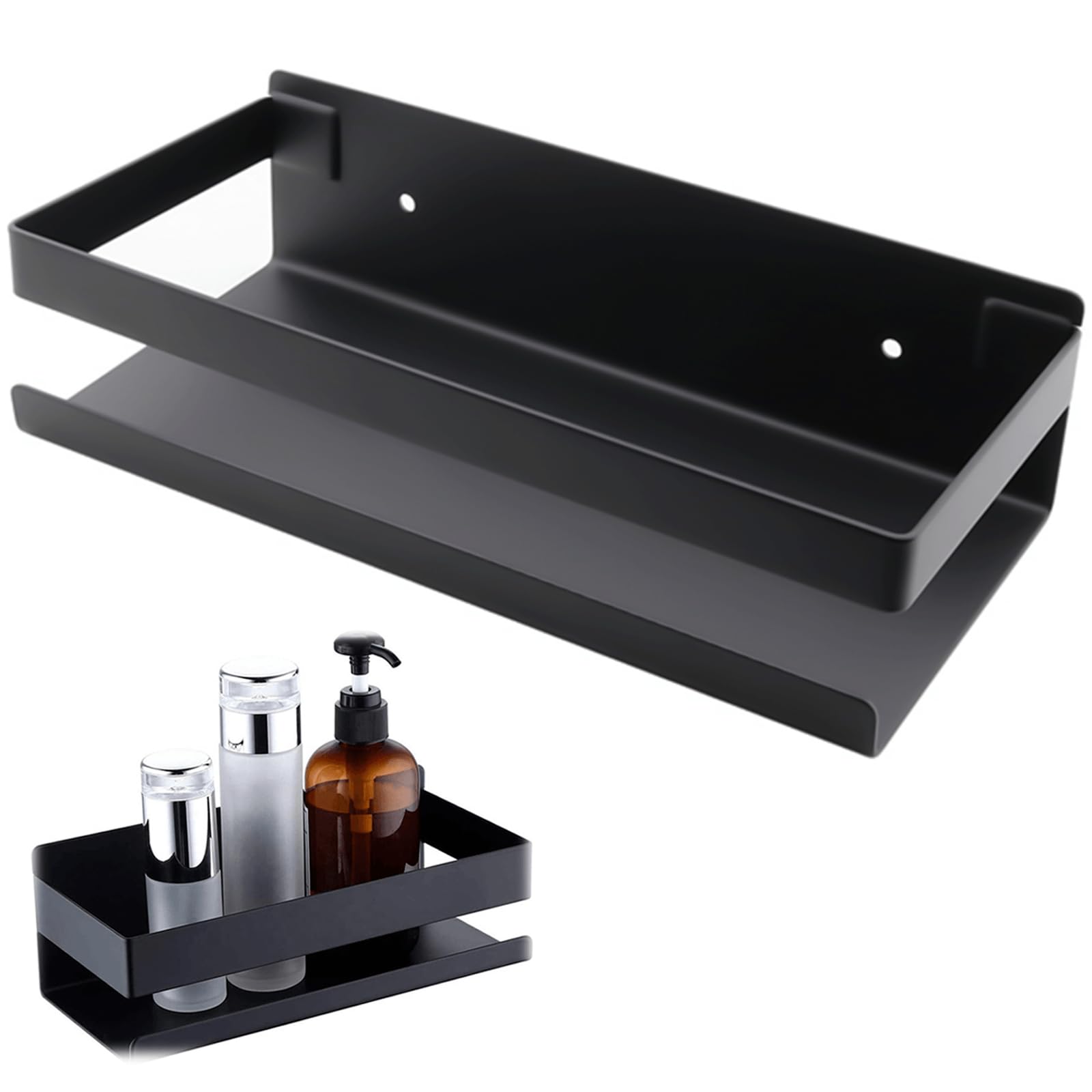AIWMQYYF Black Shower Caddy – Stainless Steel No-Drill Wall Storage Rack
