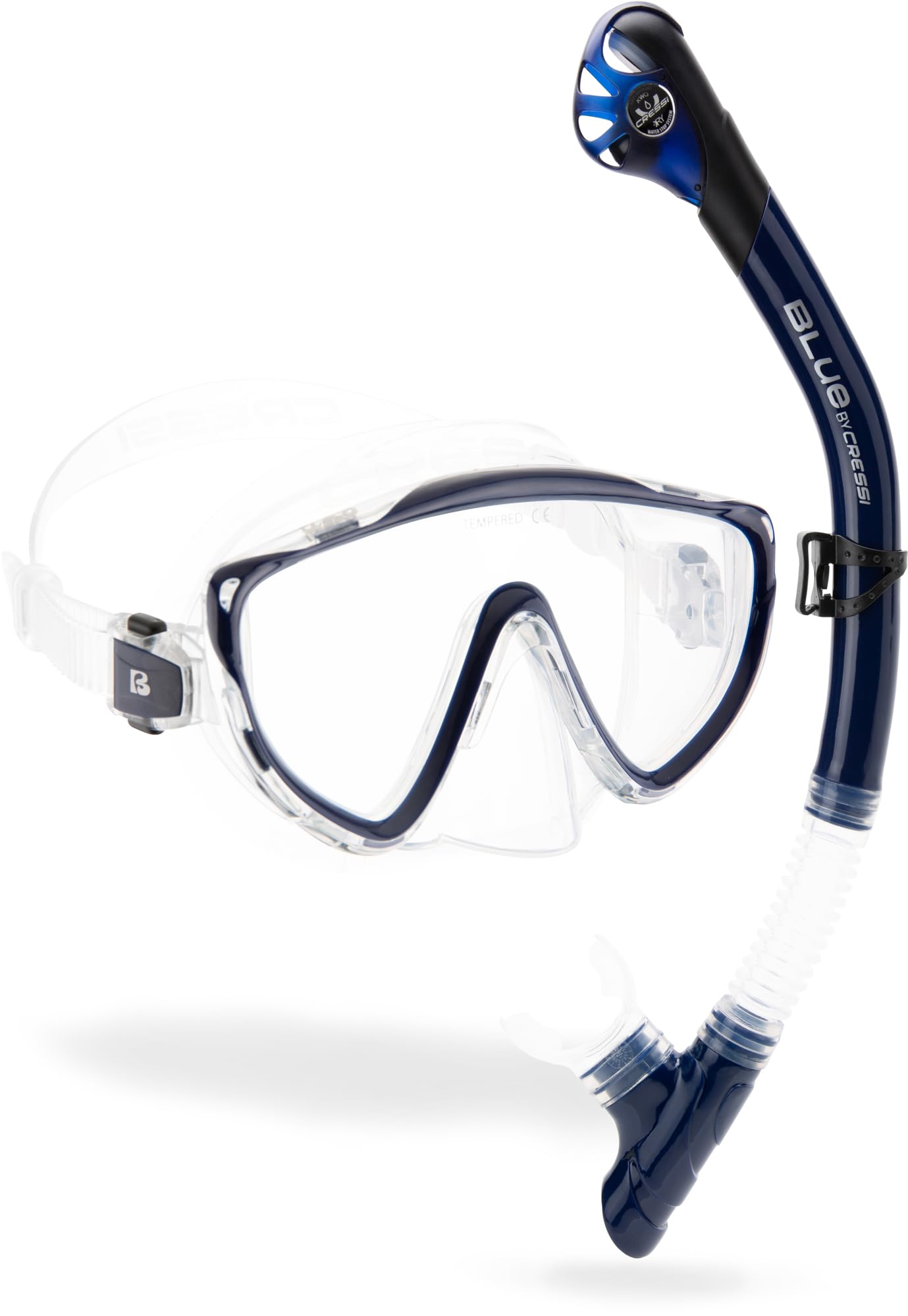 Cressi Tino & Scilla Adult Snorkeling Set - Dry Snorkel & Mask, Blue Navy
