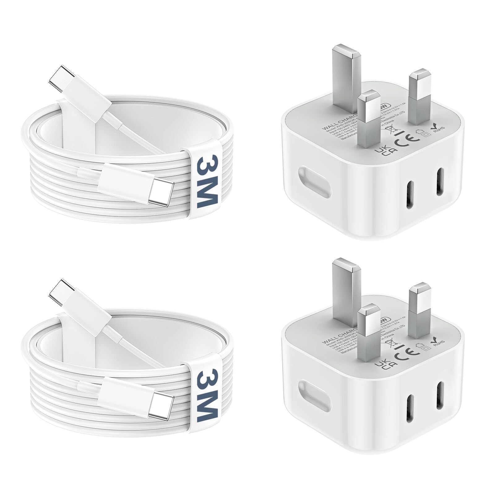 20W USB C Fast Charger for iPhone 17 16 15 | 2 Pack 3M Cable