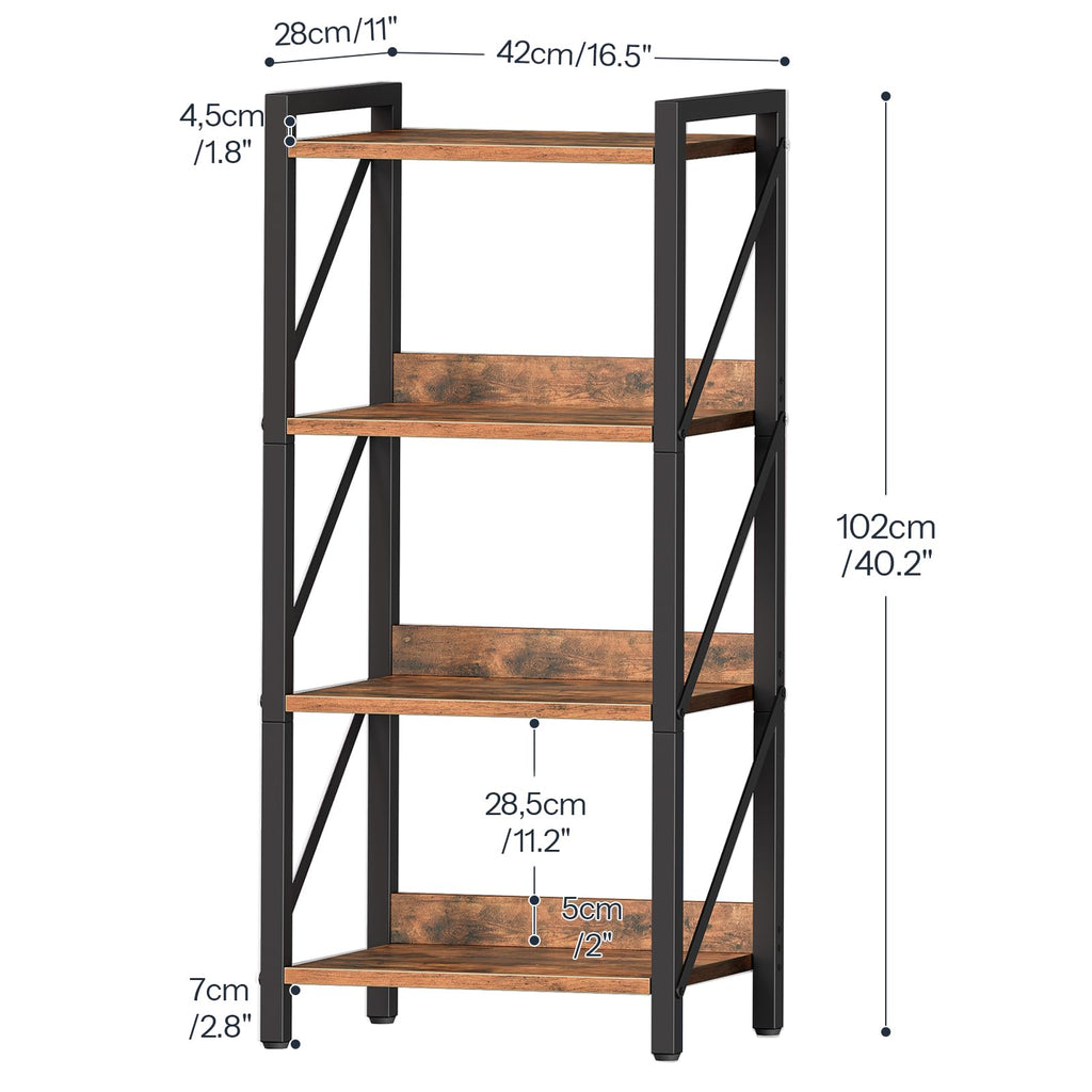 HOOBRO 4-Tier Bookshelf, Industrial Corner Bookcase, Display Rack, Metal Frame, for Living Room, Bedroom, Office, Kitchen, Entryway - image 3