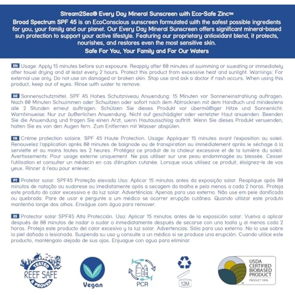 Stream2Sea SPF 45 Mineral Sunscreen – Reef Safe & Water Resistant