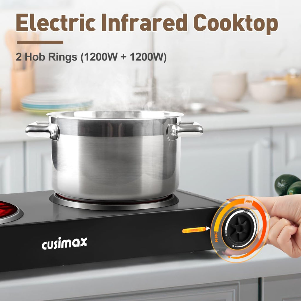 CUSIMAX 2400W Double Infrared Electric Hob | Portable Hot Plate Cooktop