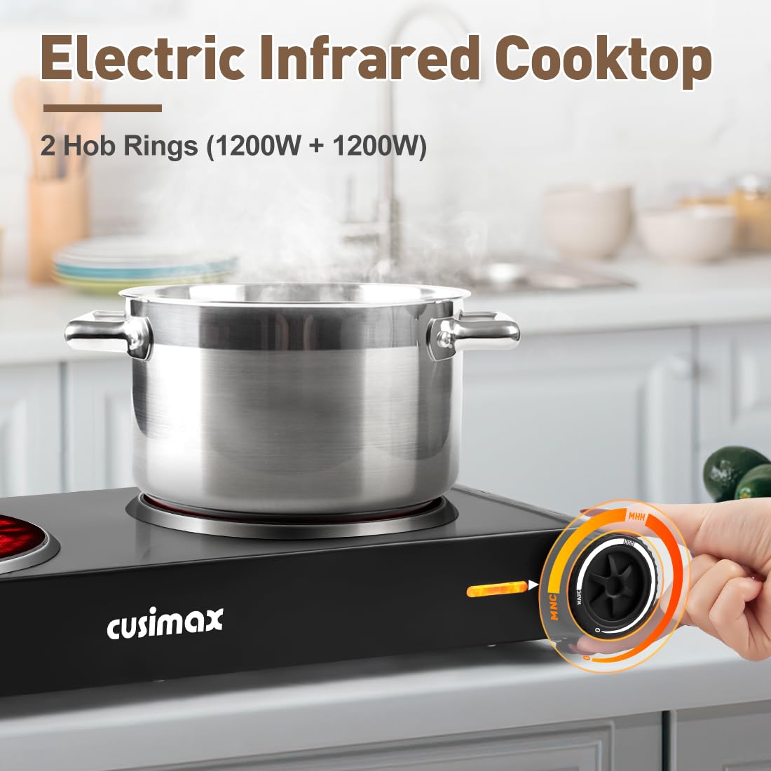 CUSIMAX 2400W Double Infrared Electric Hob | Portable Hot Plate Cooktop