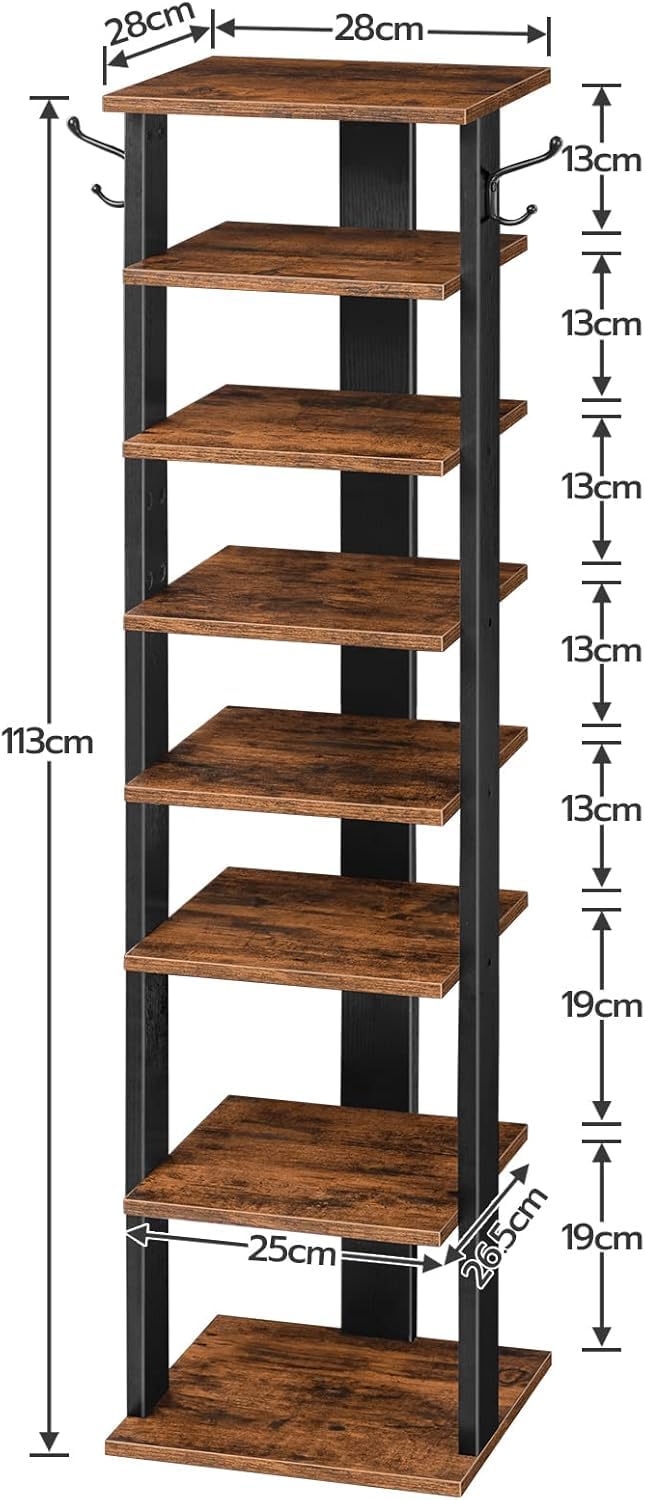 HOOBRO Shoe Rack Wooden, Tall Shoe Rack, Narrow Shoe Storage Organizer with 2 Hooks, Slim Narrow Shelf, Vertical Tower for Entrance, Living Room - image 3