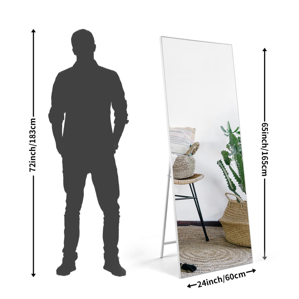 HORLIMER Full Length Mirror | 65x24 White Shatterproof Floor & Wall Mirror