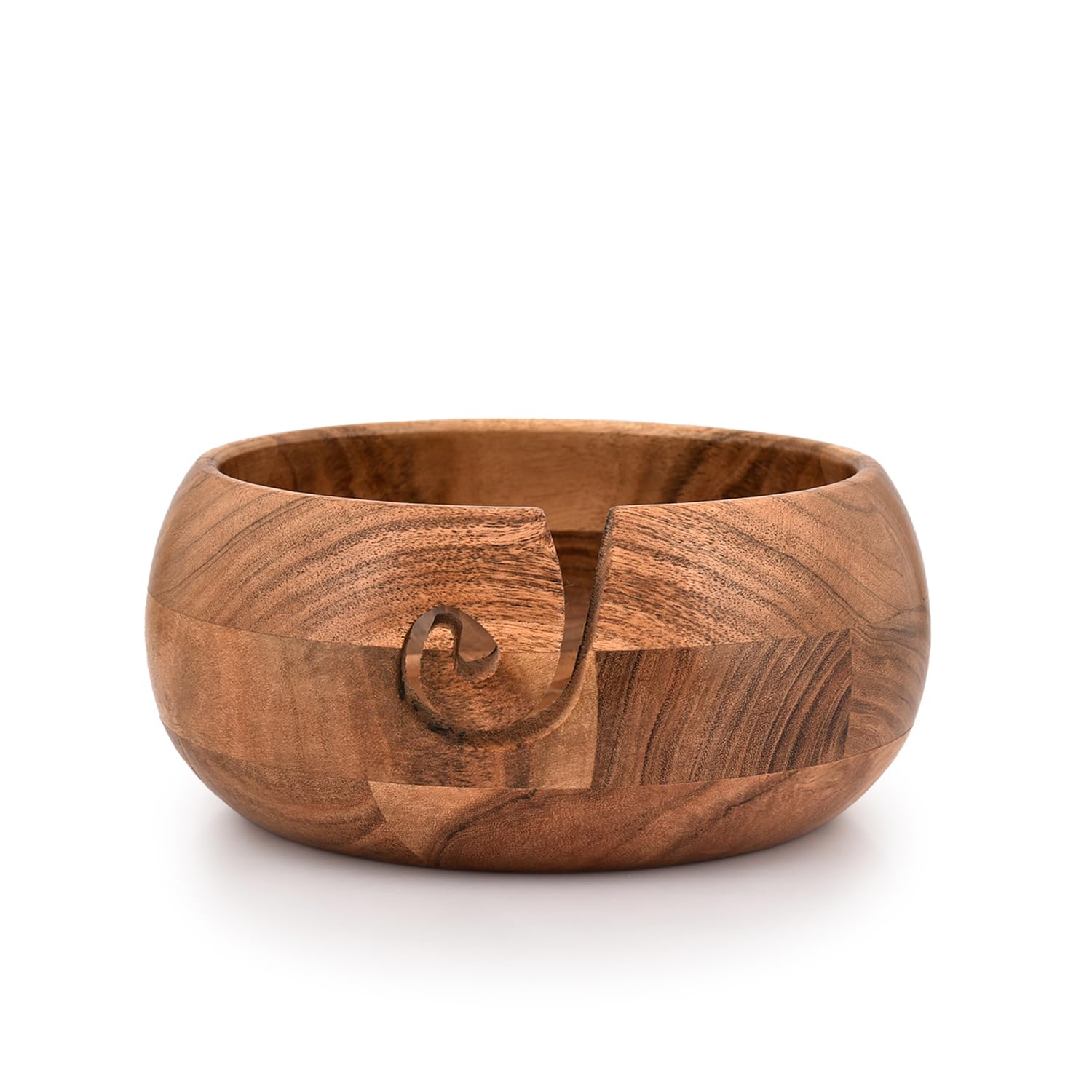 Acacia Wood Yarn Storage Bowl – Handmade Knitting Bowl, 8 Inch
