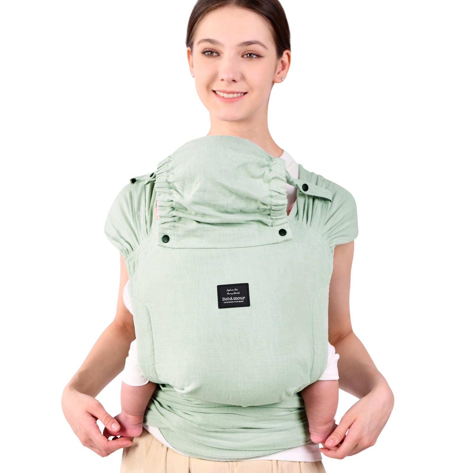Bebamour Newborn Baby Carrier – Adjustable One Size Ergonomic Wrap, Green