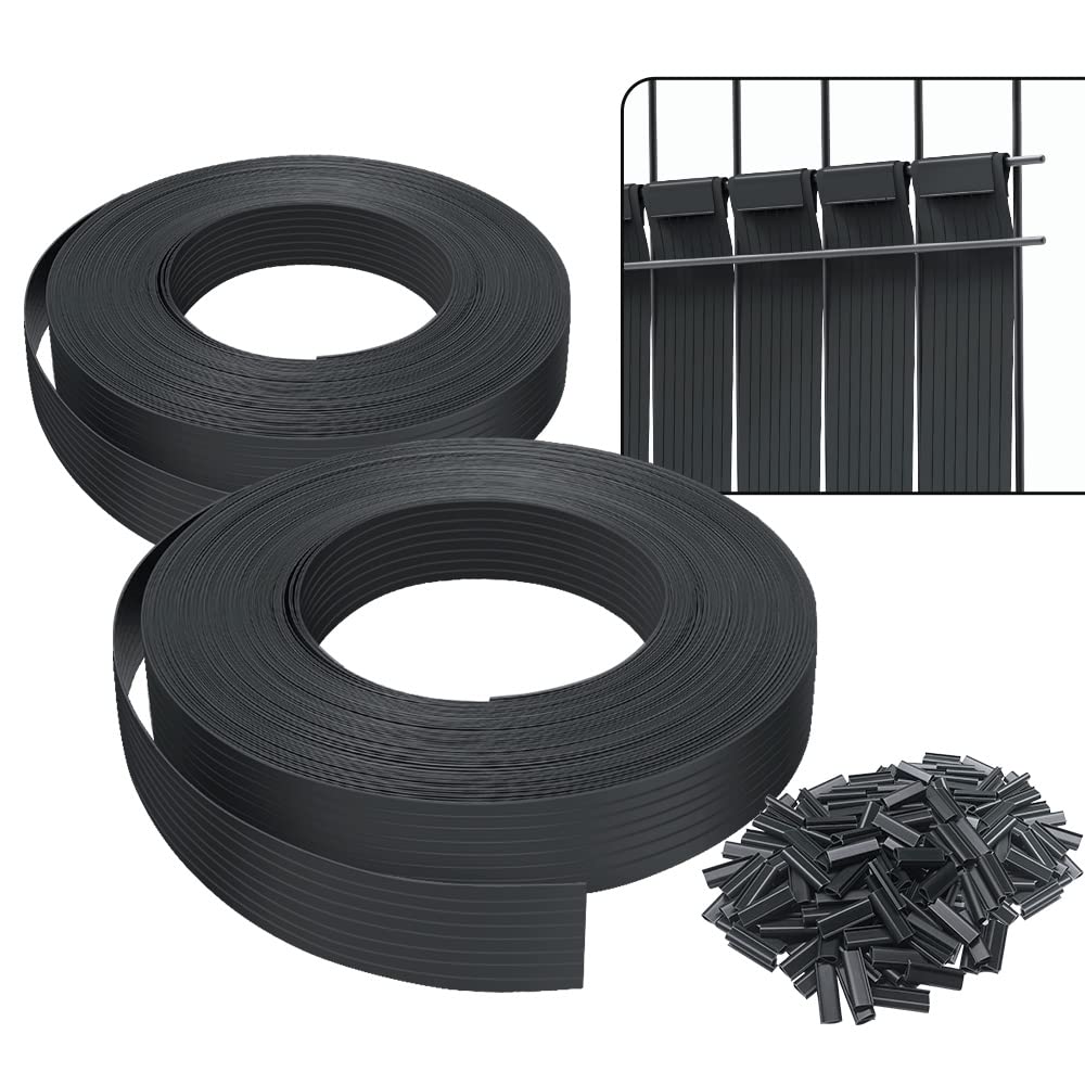 VOUNOT PVC Garden Privacy Fence Strips - 150m x 4.7cm with 300 Clips, Black