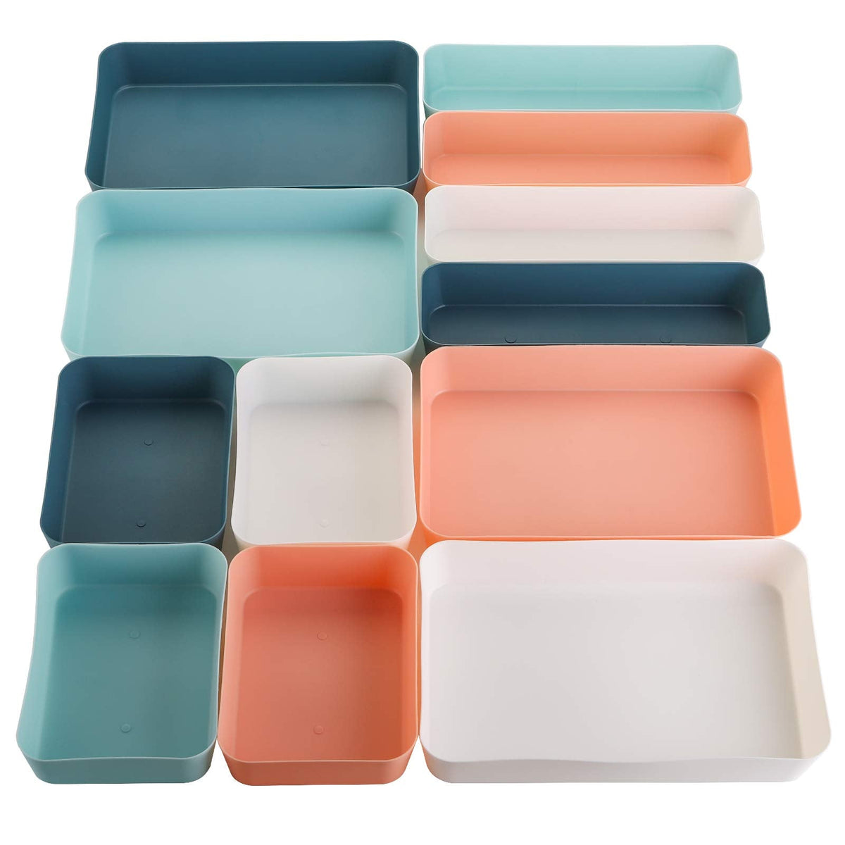 Suwimut 12 Pieces Plastic Drawer Organizer Set, 3 Size Desk Drawer Organizer Divider Trays for Makeup, Jewelry, Utensils, Gadgets - image 1