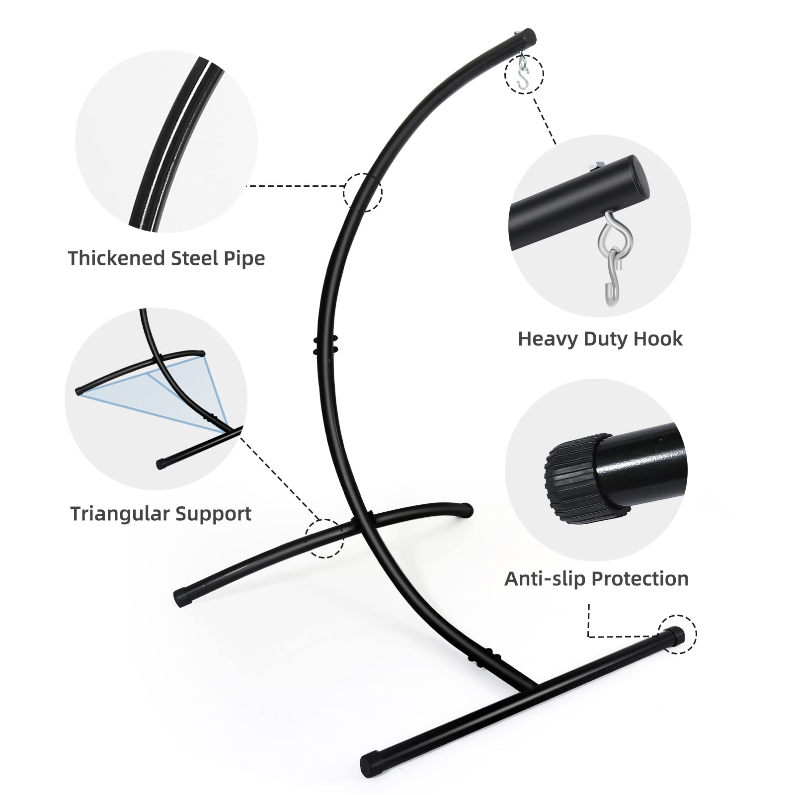 Goutime C-Shape Hammock Chair Stand - Heavy Duty Steel, 330lb Capacity