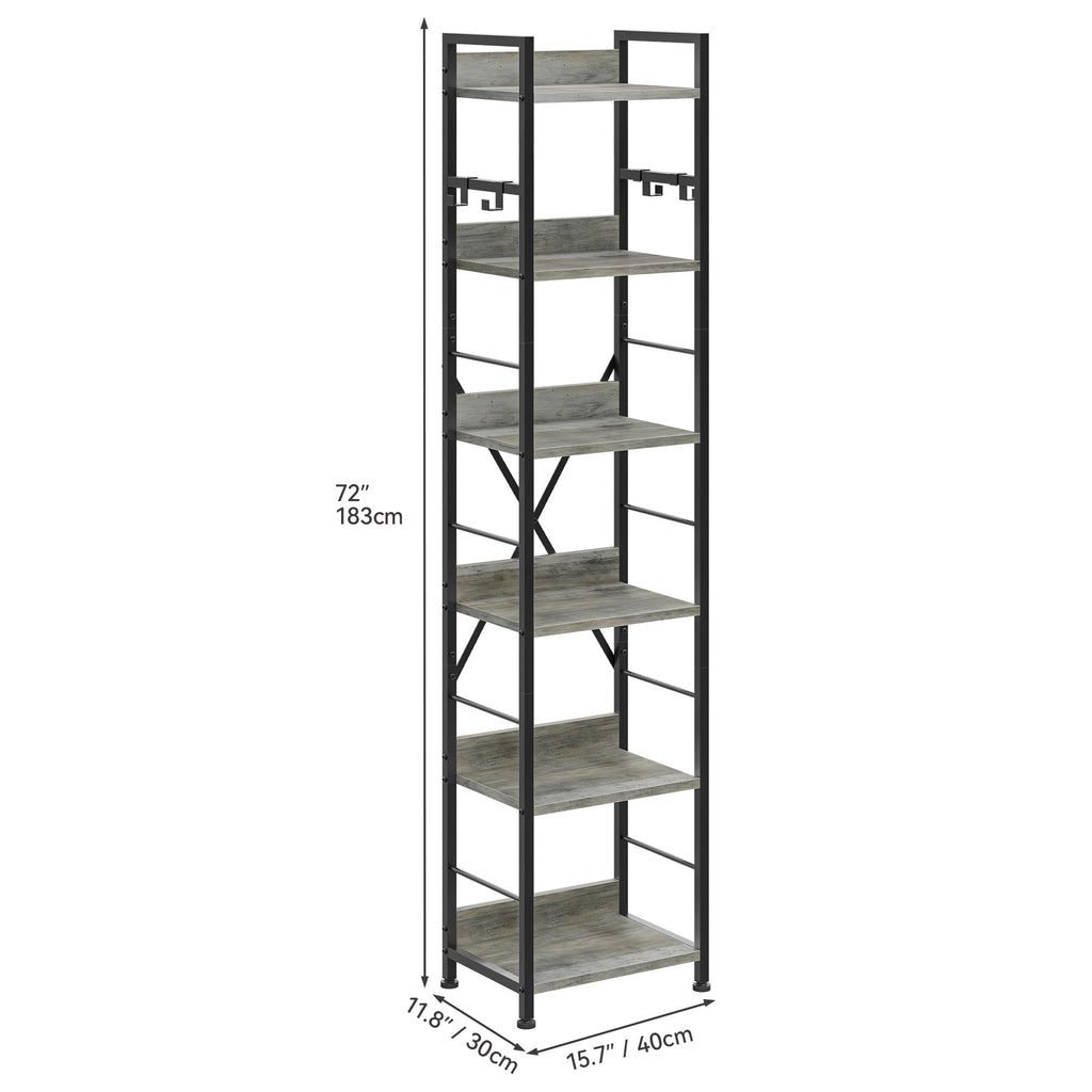 YITAHOME 6-Tier Industrial Bookcase | Tall Metal and Wood Storage Shelf