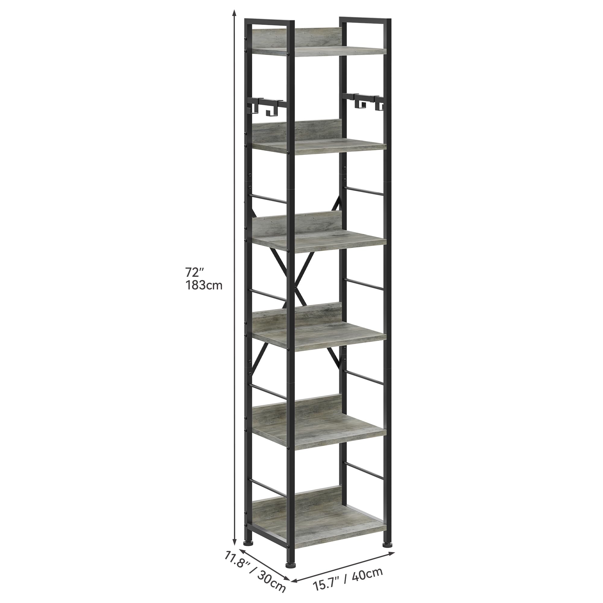 YITAHOME 6-Tier Industrial Bookcase | Tall Metal and Wood Storage Shelf