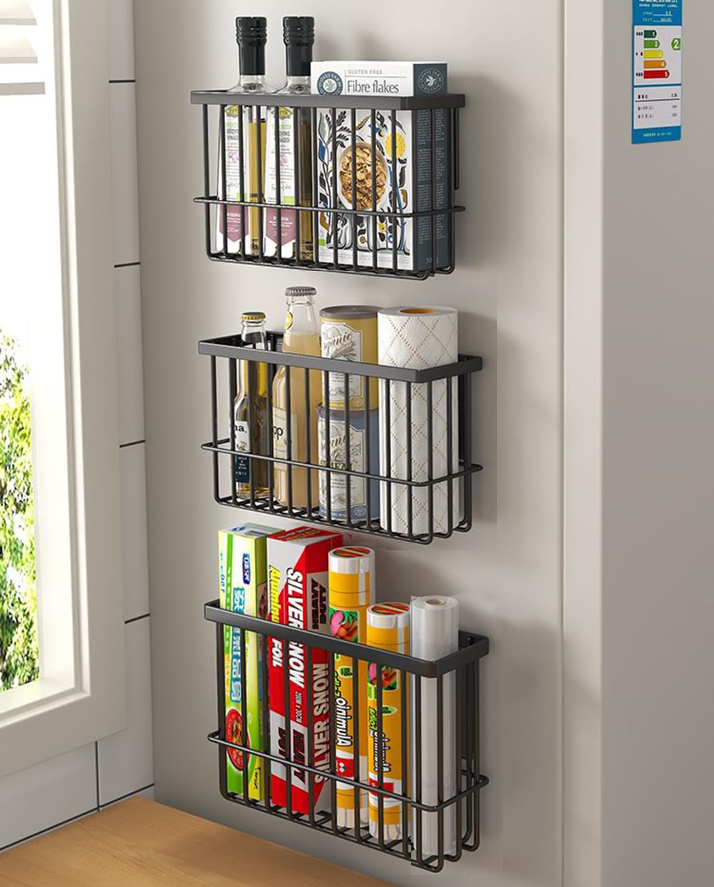 EigPluy 3 Pieces Kitchen Cabinet Door Storage Box, Self-Adhesive Storage Box, Wall Mounted Metal Storage Boxes,Cabinet/Bathroom/Fridge Small Items - image 1