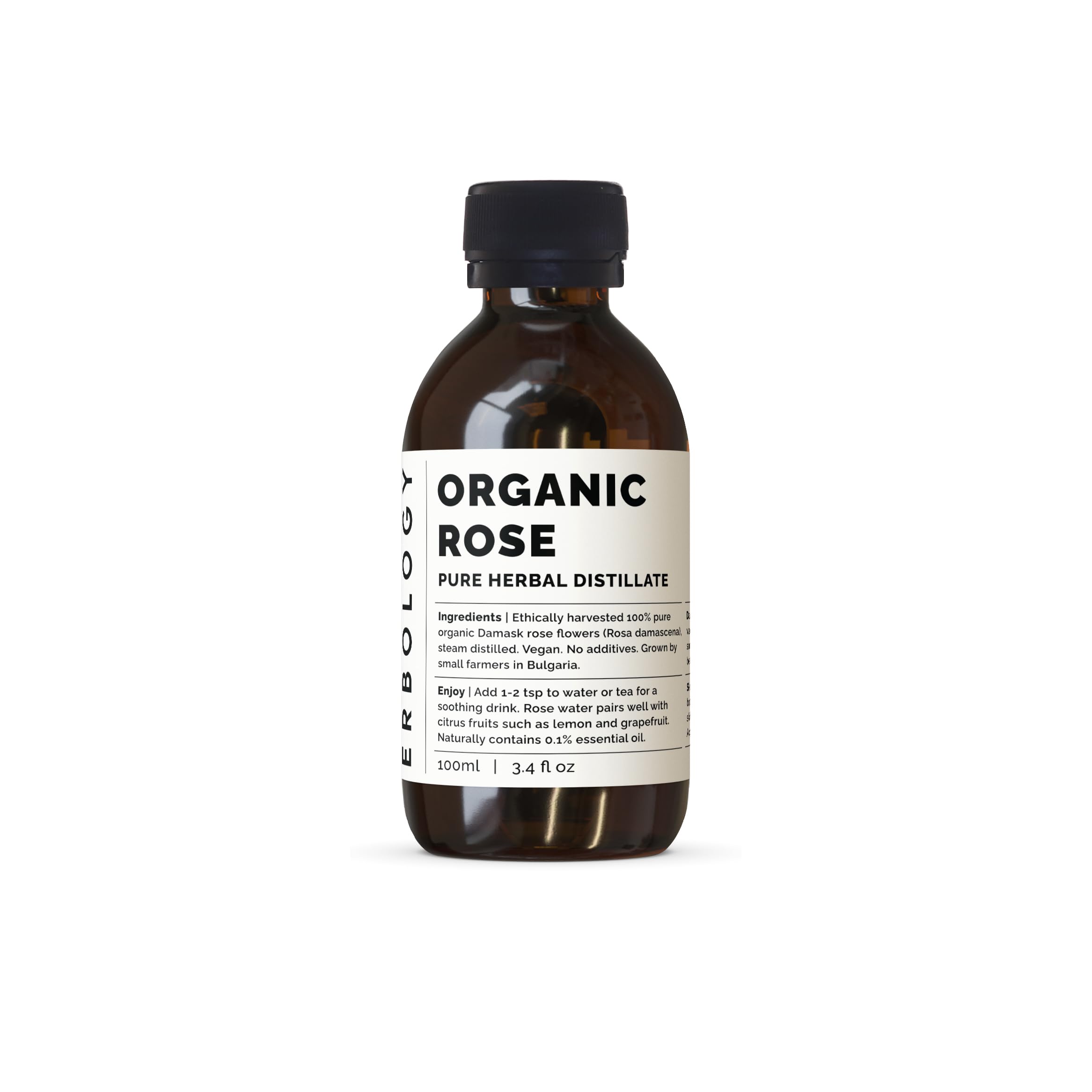 Erbology Organic Rose Water – 100ml Food Grade Damask Rose Hydrolate