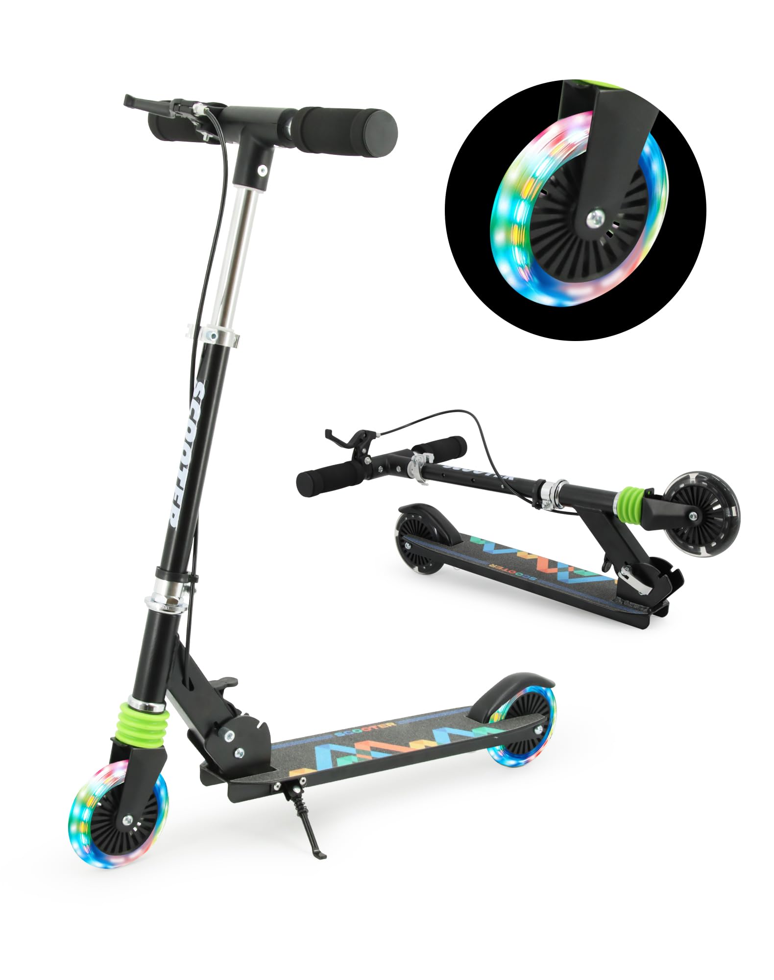 Tenboom Kids Scooter with Hand Brake, Light Up Wheels & Foldable Design
