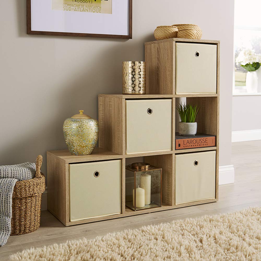 Jolof Store 6 Cube Step Bookcase – Oak Effect Wooden Display Unit