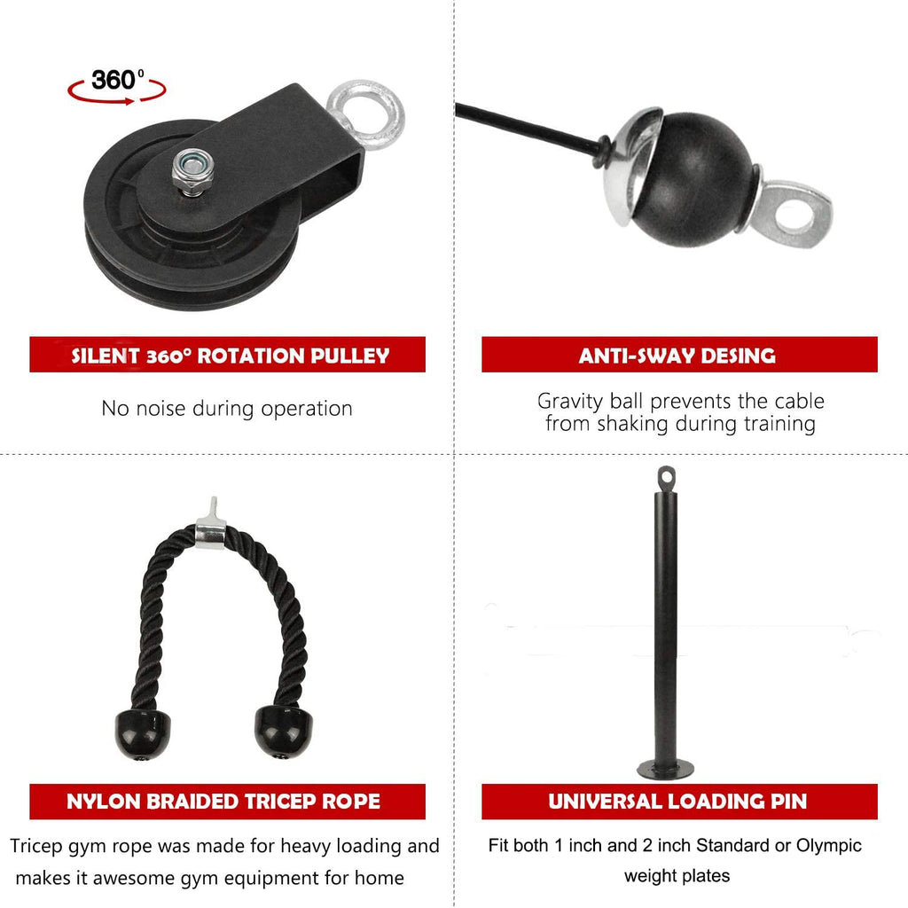 LFJ 12Pcs LAT Pulley System | Home Gym Cable Machine with Tricep Rope
