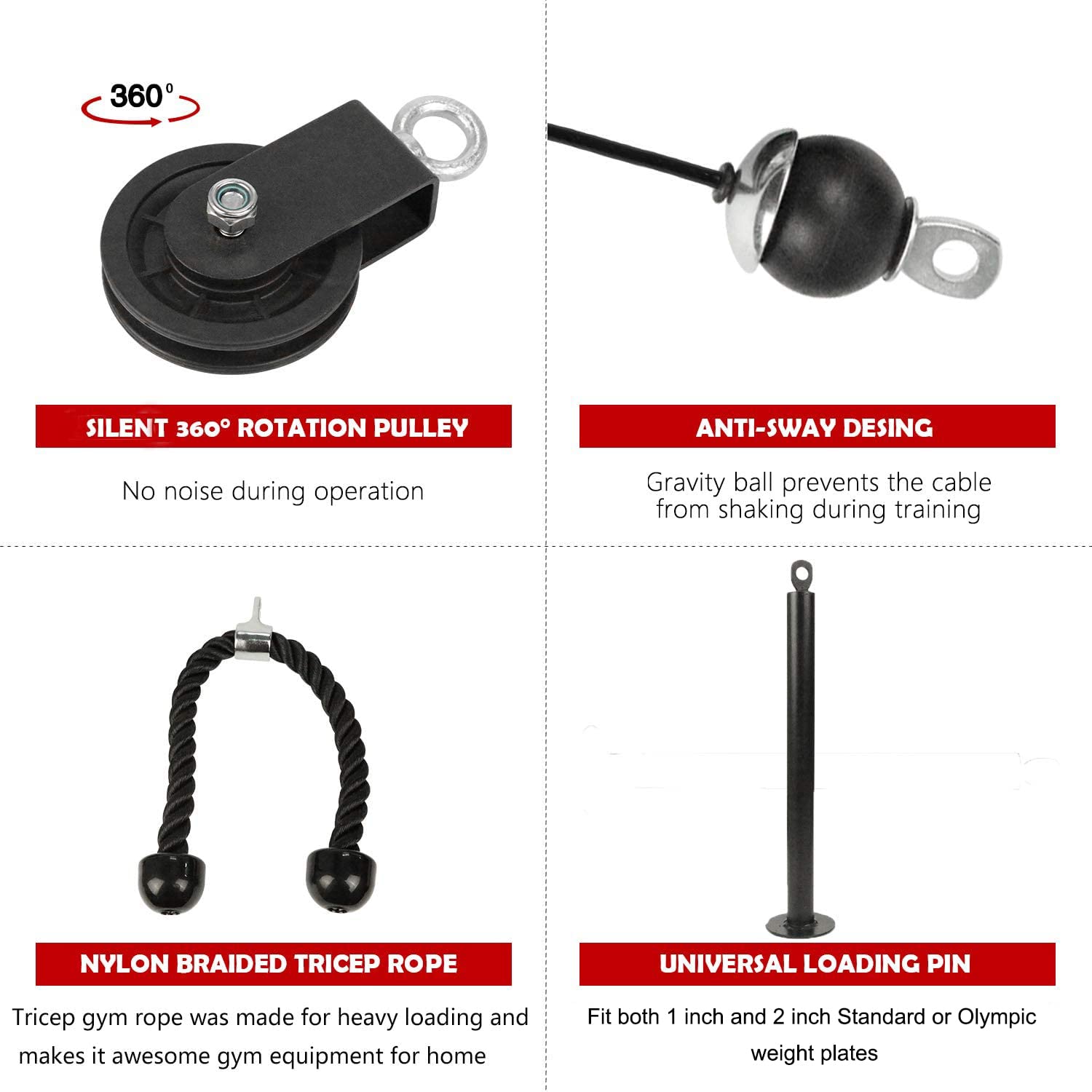 LFJ 12Pcs LAT Pulley System | Home Gym Cable Machine with Tricep Rope