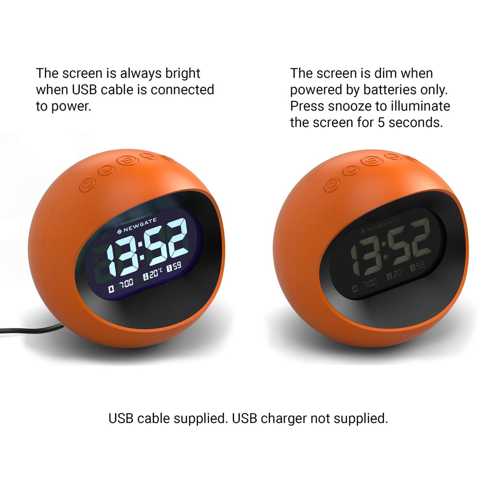 Newgate Earth Centre Digital Alarm Clock – Orange Acrylic Bedside Desk Clock