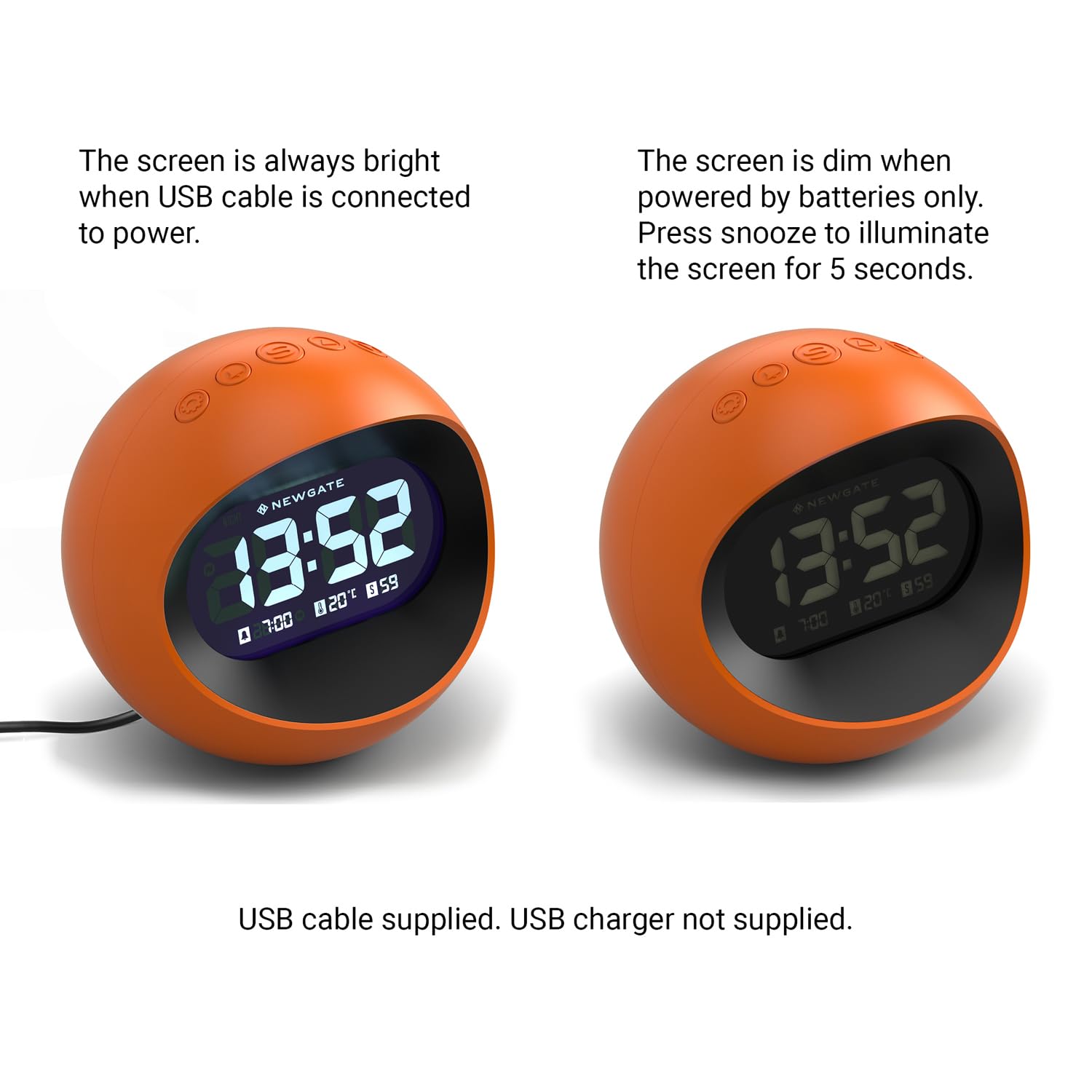 Newgate Earth Centre Digital Alarm Clock – Orange Acrylic Bedside Desk Clock
